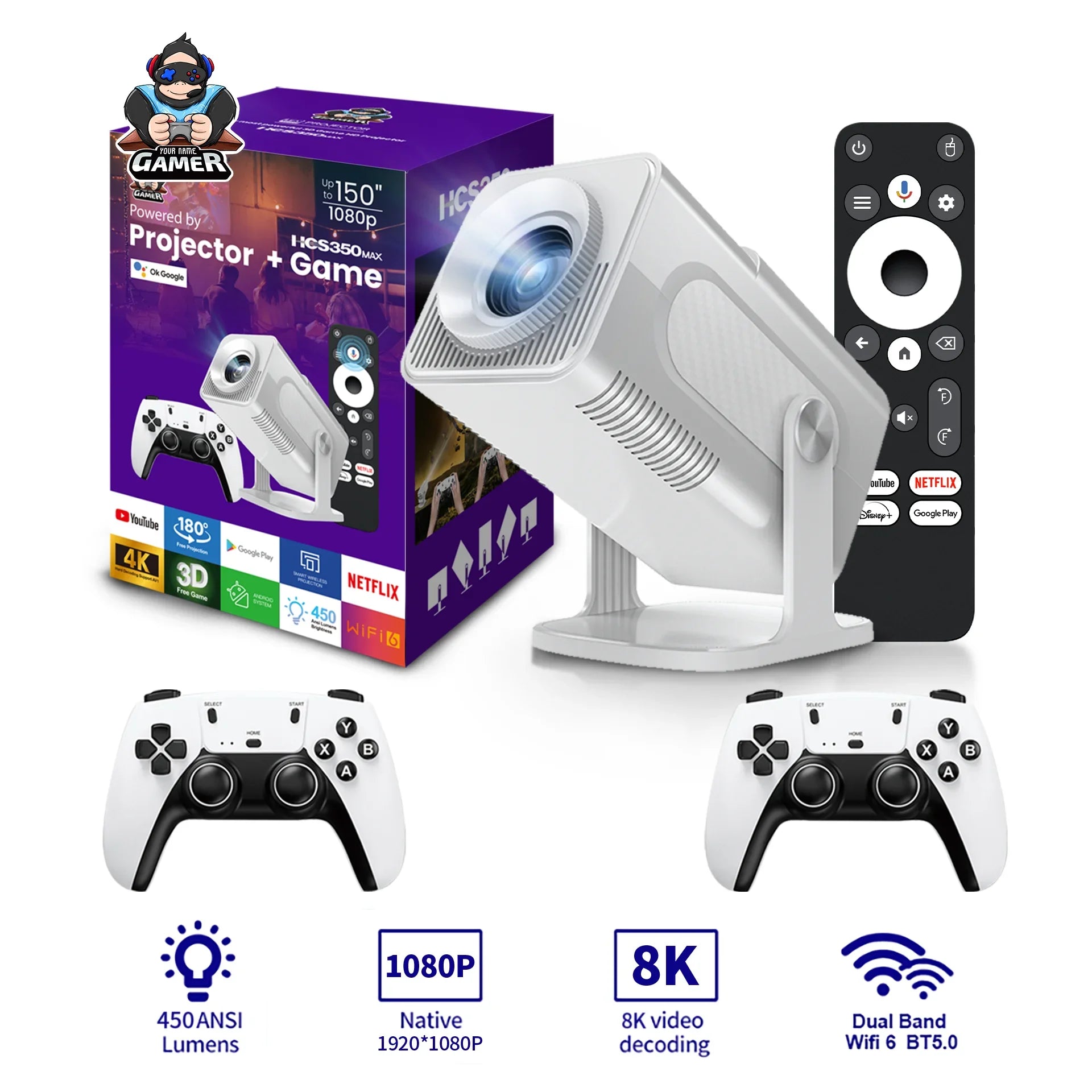 NEW HCS350 MAX Video Game Console and Projector  Ultimate Retro Gaming & Home Theater System – HD Projection, Android 11 & 10,000 Games