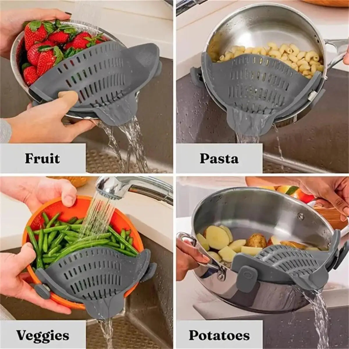 Adjustable Clip On Strainer Universal Strainer for Pots, Pans and Bowls Easy, Safe Draining & Heat-Resistant