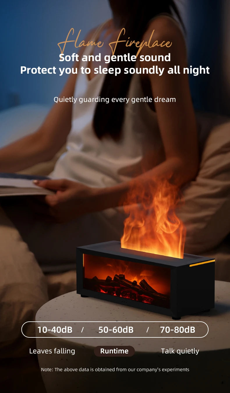 Essential Oil Diffuser, 3D Fireplace-Style Aromatherapy Humidifier with Colorful Flame Effect and Remote Control