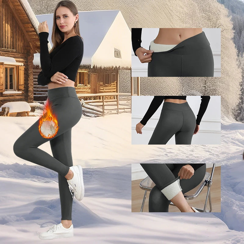 Women’s Winter Fleece Leggings High Waist, Thick & Warm, Slim Fit, Cold Weather Protection, Solid Color