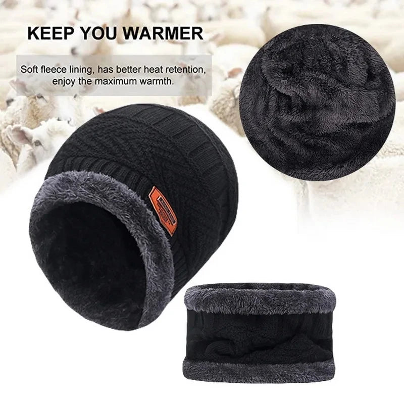 Winter Hats Knit Cap Velvet Hat Coral Fleece Scarf Outdoor Riding Hat Warm Thickening Plus Velvet Neck Protect Cap