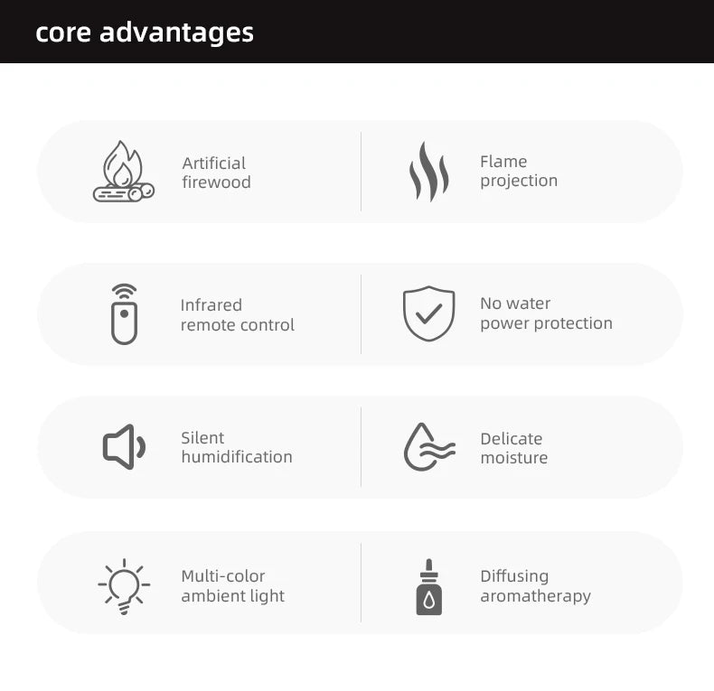 Essential Oil Diffuser, 3D Fireplace-Style Aromatherapy Humidifier with Colorful Flame Effect and Remote Control