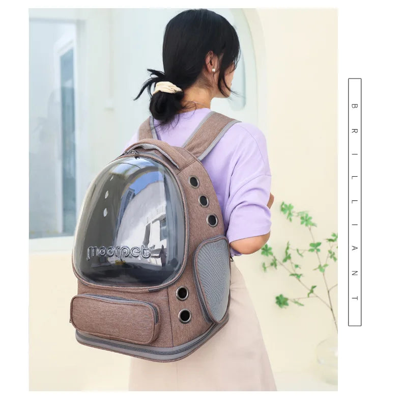 Transparent Pet Carrier Bag Breathable Capsule Backpack for Cats and Dogs Outdoor Travel Double Shoulder Carry