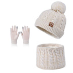 3pc Kids Winter Hat Scarf Gloves Set Unisex Children Beanie Cap Knitted Scarf Cap Ear Protection Fleece Warm Hat Boys Girl