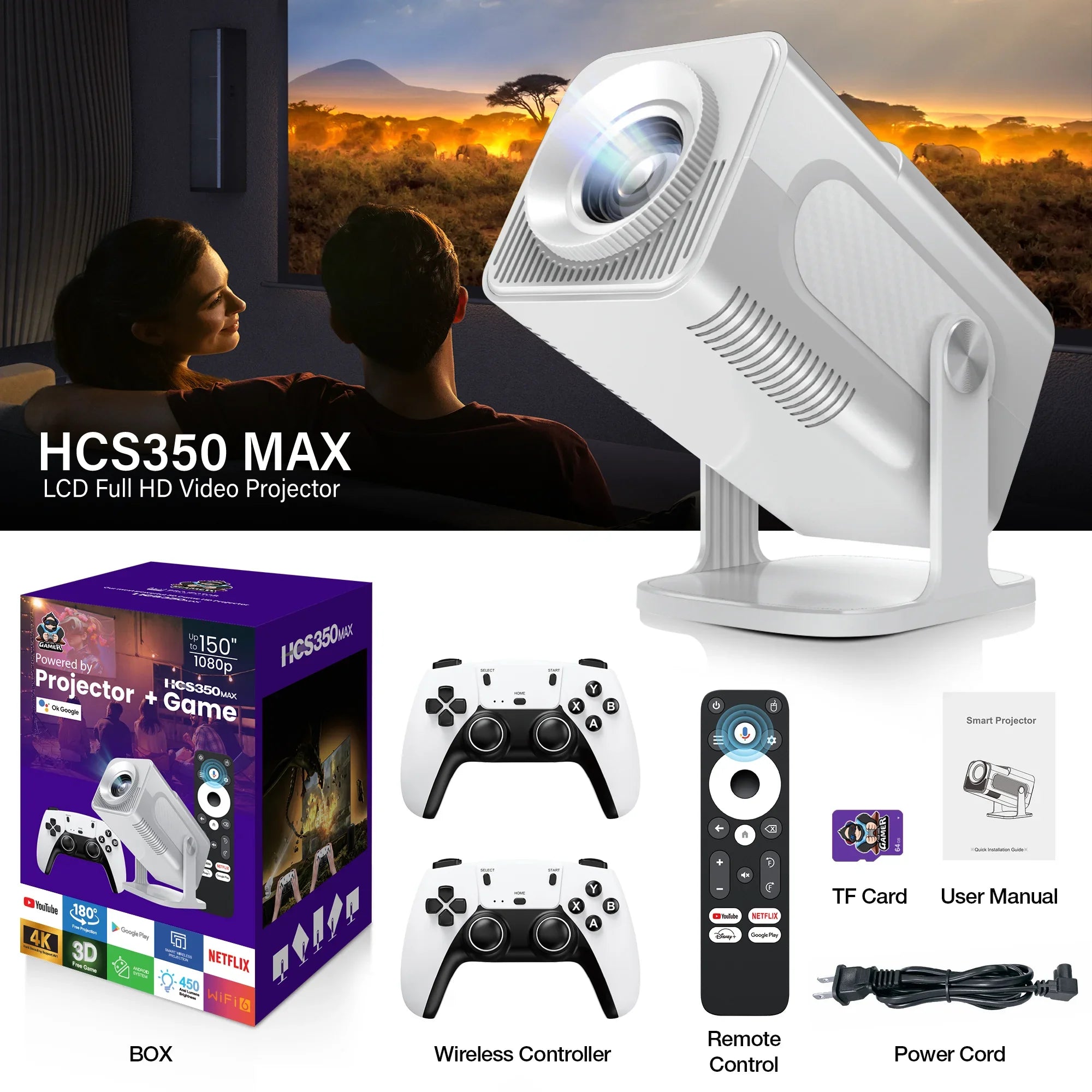 NEW HCS350 MAX Video Game Console and Projector  Ultimate Retro Gaming & Home Theater System – HD Projection, Android 11 & 10,000 Games