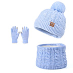 3pc Kids Winter Hat Scarf Gloves Set Unisex Children Beanie Cap Knitted Scarf Cap Ear Protection Fleece Warm Hat Boys Girl