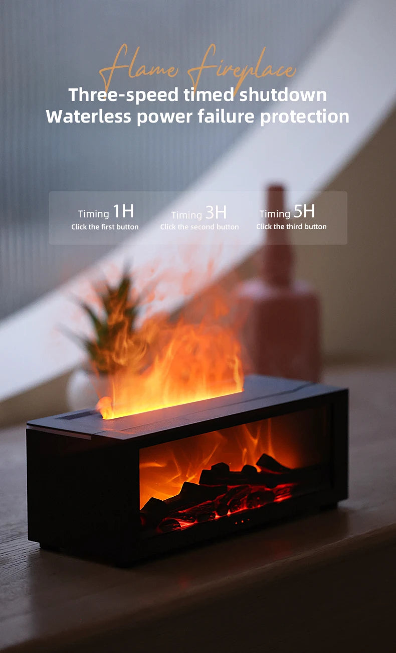 Essential Oil Diffuser, 3D Fireplace-Style Aromatherapy Humidifier with Colorful Flame Effect and Remote Control