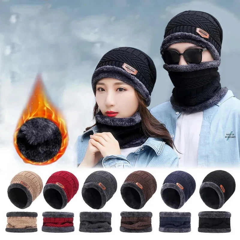 Winter Hats Knit Cap Velvet Hat Coral Fleece Scarf Outdoor Riding Hat Warm Thickening Plus Velvet Neck Protect Cap