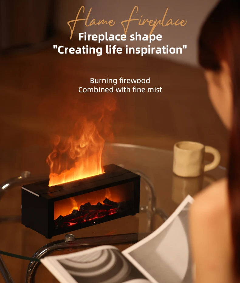 Essential Oil Diffuser, 3D Fireplace-Style Aromatherapy Humidifier with Colorful Flame Effect and Remote Control