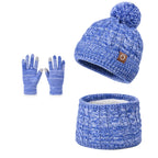 3pc Kids Winter Hat Scarf Gloves Set Unisex Children Beanie Cap Knitted Scarf Cap Ear Protection Fleece Warm Hat Boys Girl