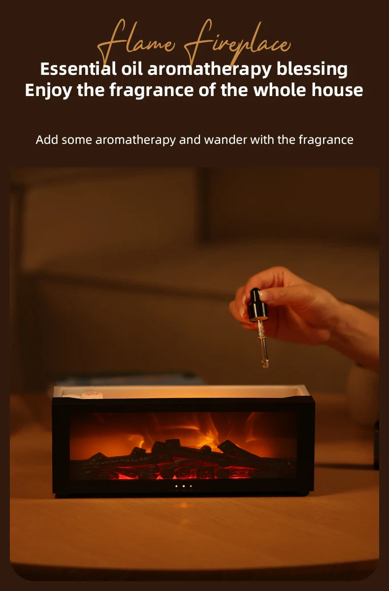 Essential Oil Diffuser, 3D Fireplace-Style Aromatherapy Humidifier with Colorful Flame Effect and Remote Control