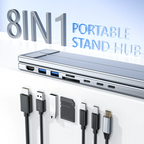 Portable Laptop Stand Aluminum Adjustable 8 Ports USB C Hub with 4K HDMI PD 100W for MacBook 10-17” Laptops Cooling Riser Mount