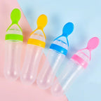 3-in-1 Squeeze Baby Bottle Solid Food Dispenser & Training Spoon Safe Silicone, Easy to Hold
