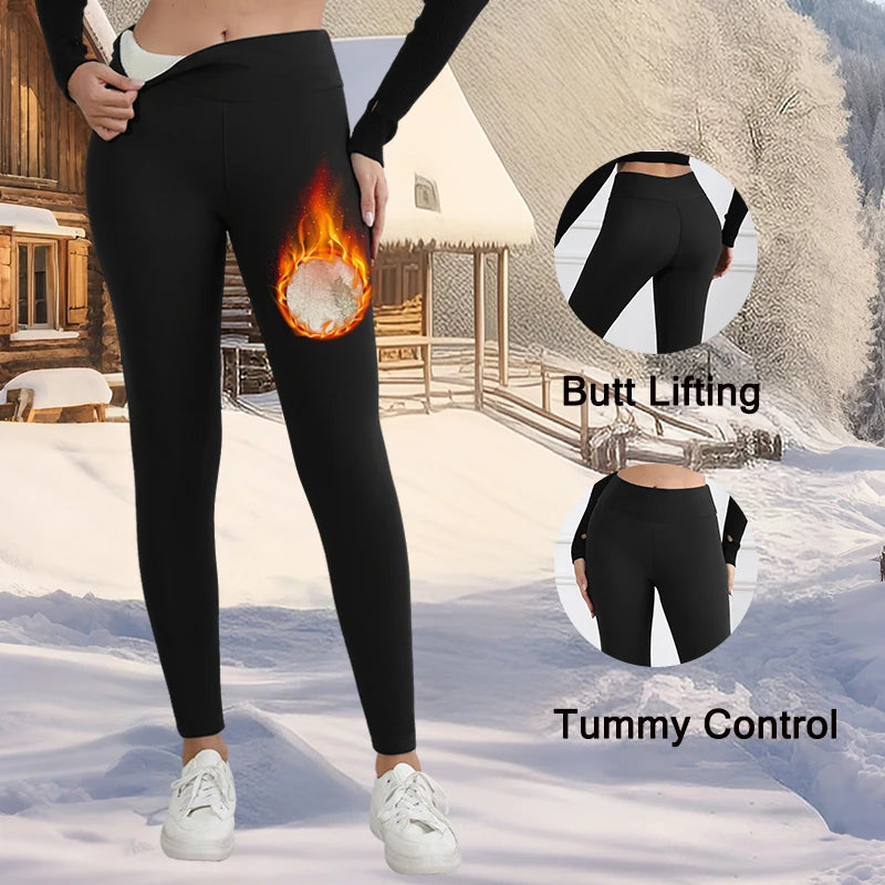 Women’s Winter Fleece Leggings High Waist, Thick & Warm, Slim Fit, Cold Weather Protection, Solid Color