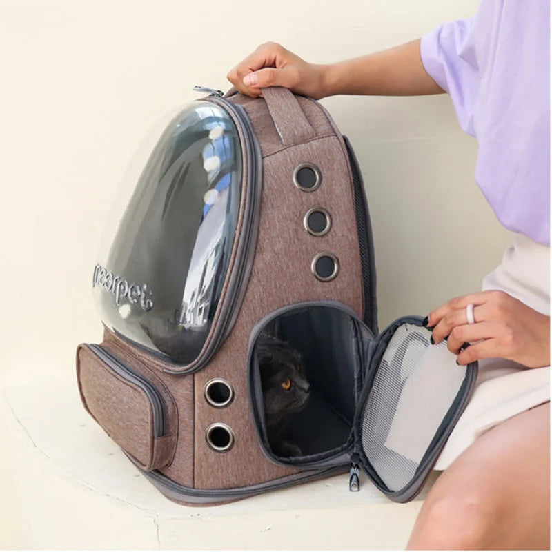 Transparent Pet Carrier Bag Breathable Capsule Backpack for Cats and Dogs Outdoor Travel Double Shoulder Carry
