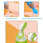 3-in-1 Squeeze Baby Bottle Solid Food Dispenser & Training Spoon Safe Silicone, Easy to Hold