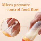 3-in-1 Squeeze Baby Bottle Solid Food Dispenser & Training Spoon Safe Silicone, Easy to Hold