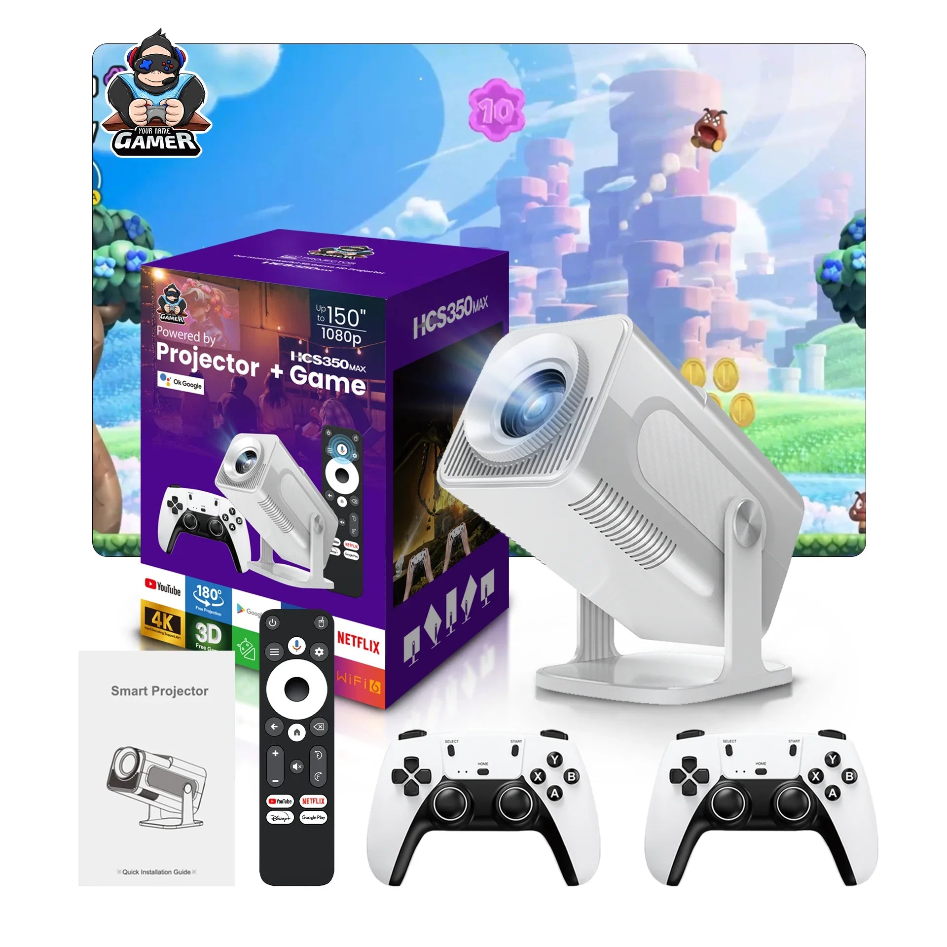 NEW HCS350 MAX Video Game Console and Projector  Ultimate Retro Gaming & Home Theater System – HD Projection, Android 11 & 10,000 Games