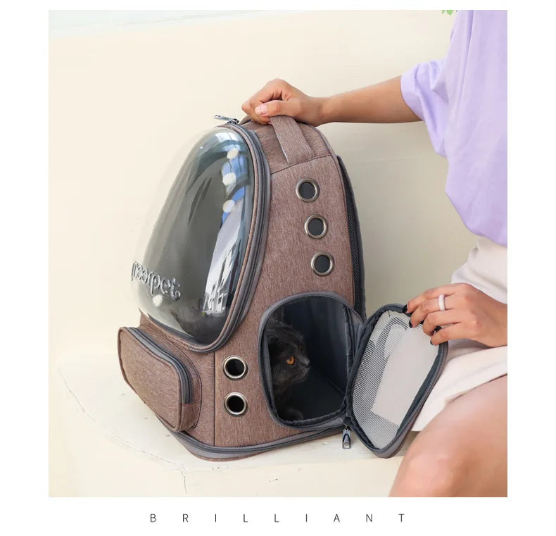 Transparent Pet Carrier Bag Breathable Capsule Backpack for Cats and Dogs Outdoor Travel Double Shoulder Carry