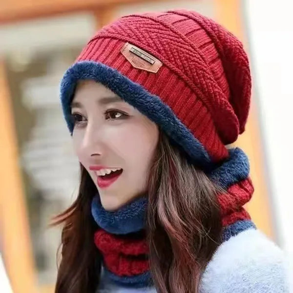 Winter Hats Knit Cap Velvet Hat Coral Fleece Scarf Outdoor Riding Hat Warm Thickening Plus Velvet Neck Protect Cap