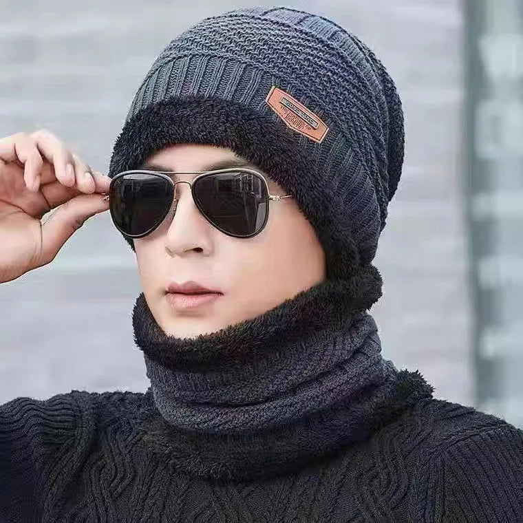 Winter Hats Knit Cap Velvet Hat Coral Fleece Scarf Outdoor Riding Hat Warm Thickening Plus Velvet Neck Protect Cap