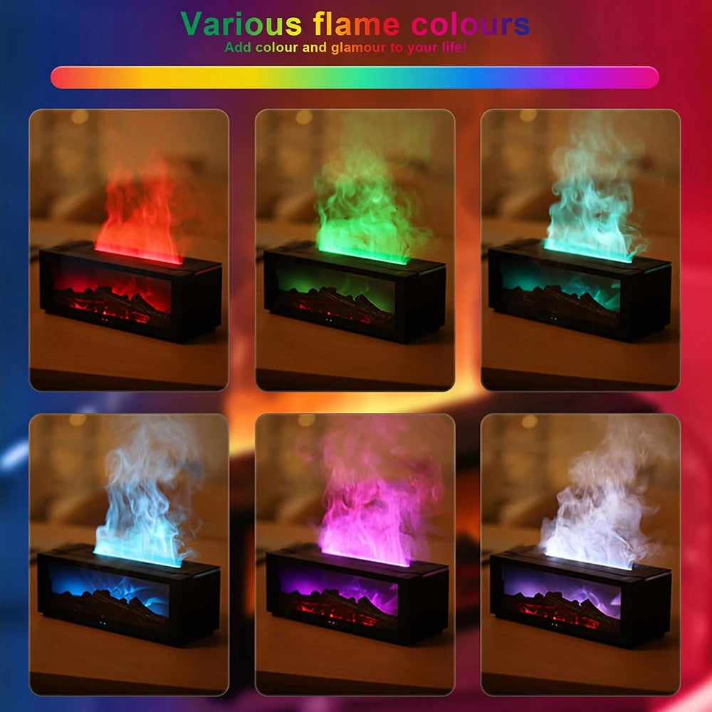 Essential Oil Diffuser, 3D Fireplace-Style Aromatherapy Humidifier with Colorful Flame Effect and Remote Control