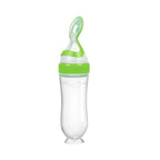 3-in-1 Squeeze Baby Bottle Solid Food Dispenser & Training Spoon Safe Silicone, Easy to Hold