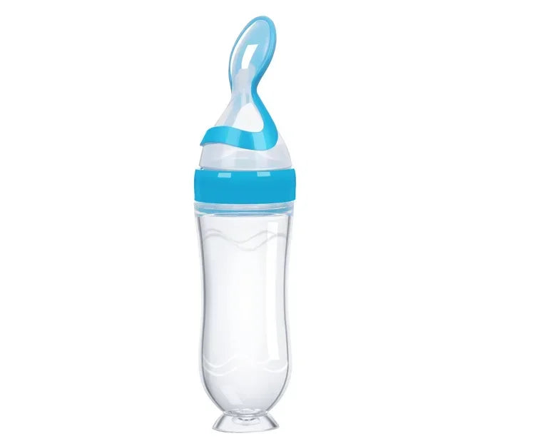 3-in-1 Squeeze Baby Bottle Solid Food Dispenser & Training Spoon Safe Silicone, Easy to Hold