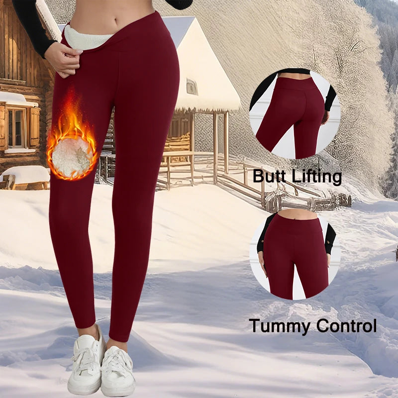 Women’s Winter Fleece Leggings High Waist, Thick & Warm, Slim Fit, Cold Weather Protection, Solid Color