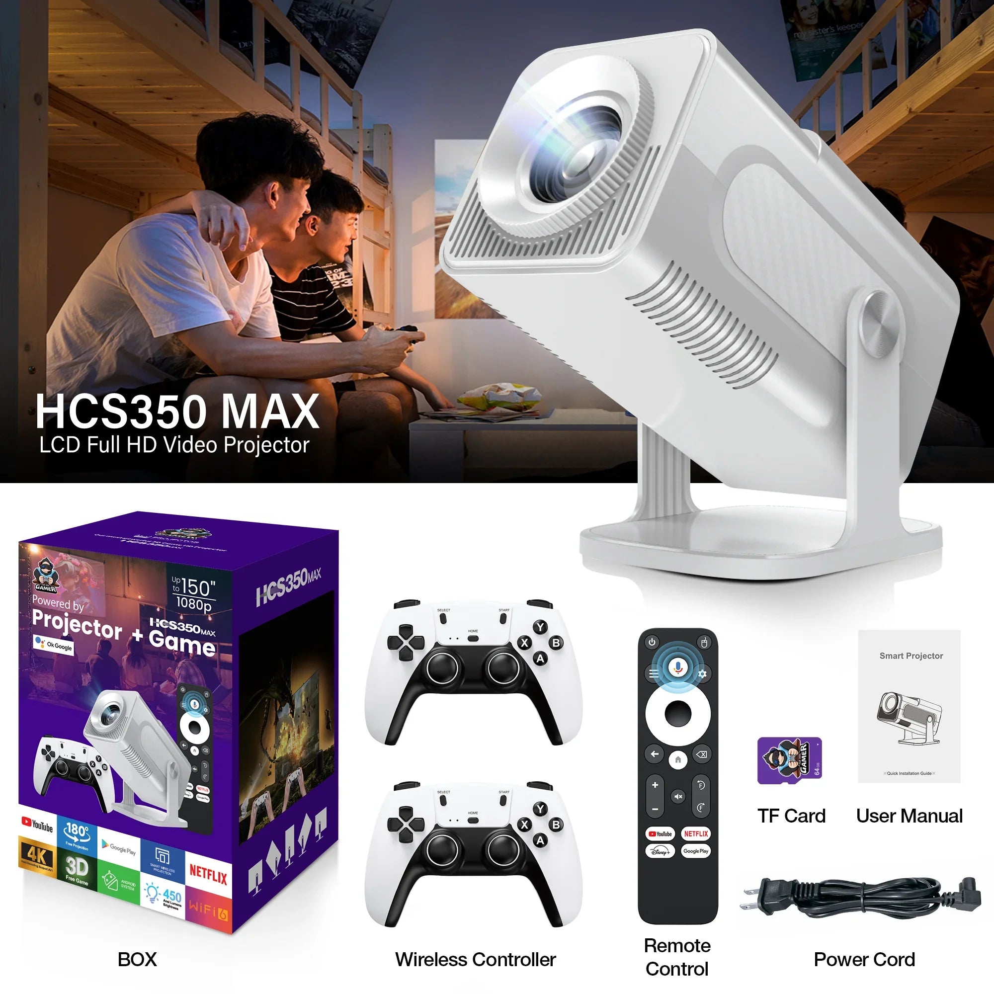 NEW HCS350 MAX Video Game Console and Projector  Ultimate Retro Gaming & Home Theater System – HD Projection, Android 11 & 10,000 Games