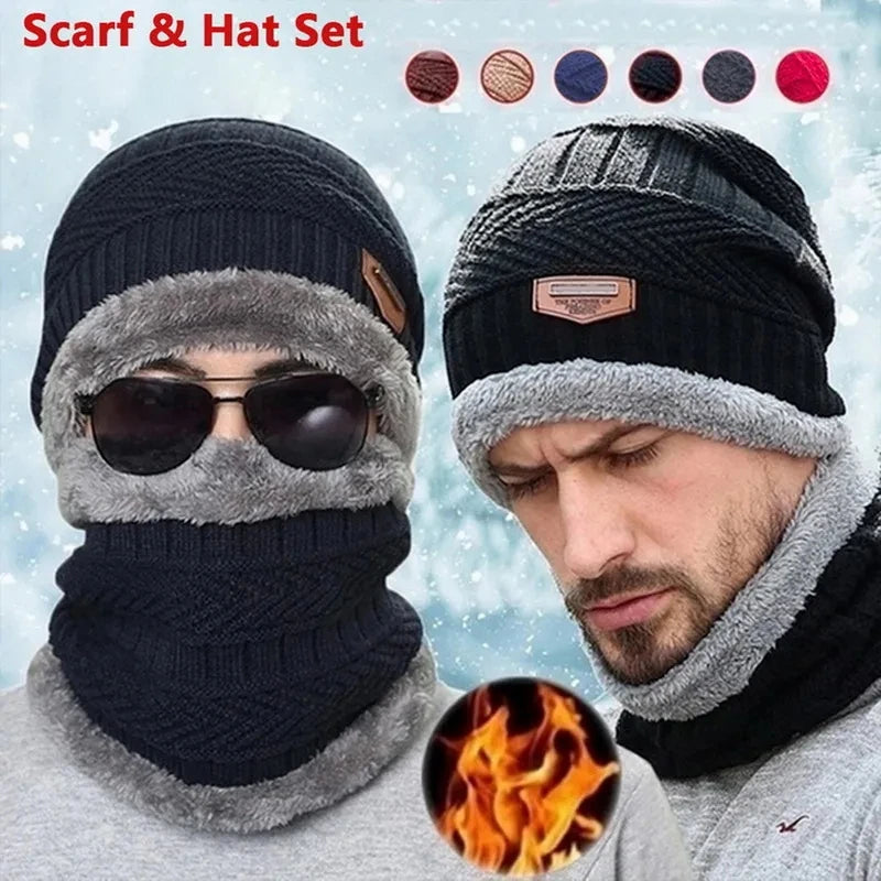 Winter Hats Knit Cap Velvet Hat Coral Fleece Scarf Outdoor Riding Hat Warm Thickening Plus Velvet Neck Protect Cap