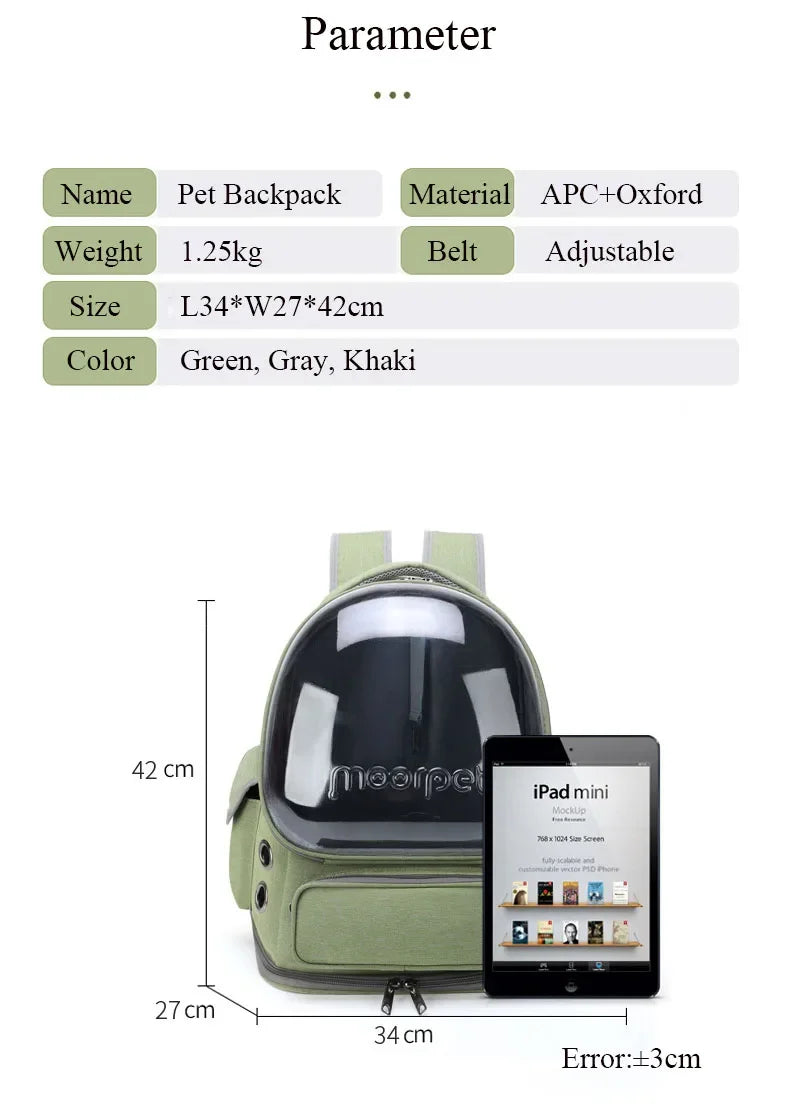 Transparent Pet Carrier Bag Breathable Capsule Backpack for Cats and Dogs Outdoor Travel Double Shoulder Carry
