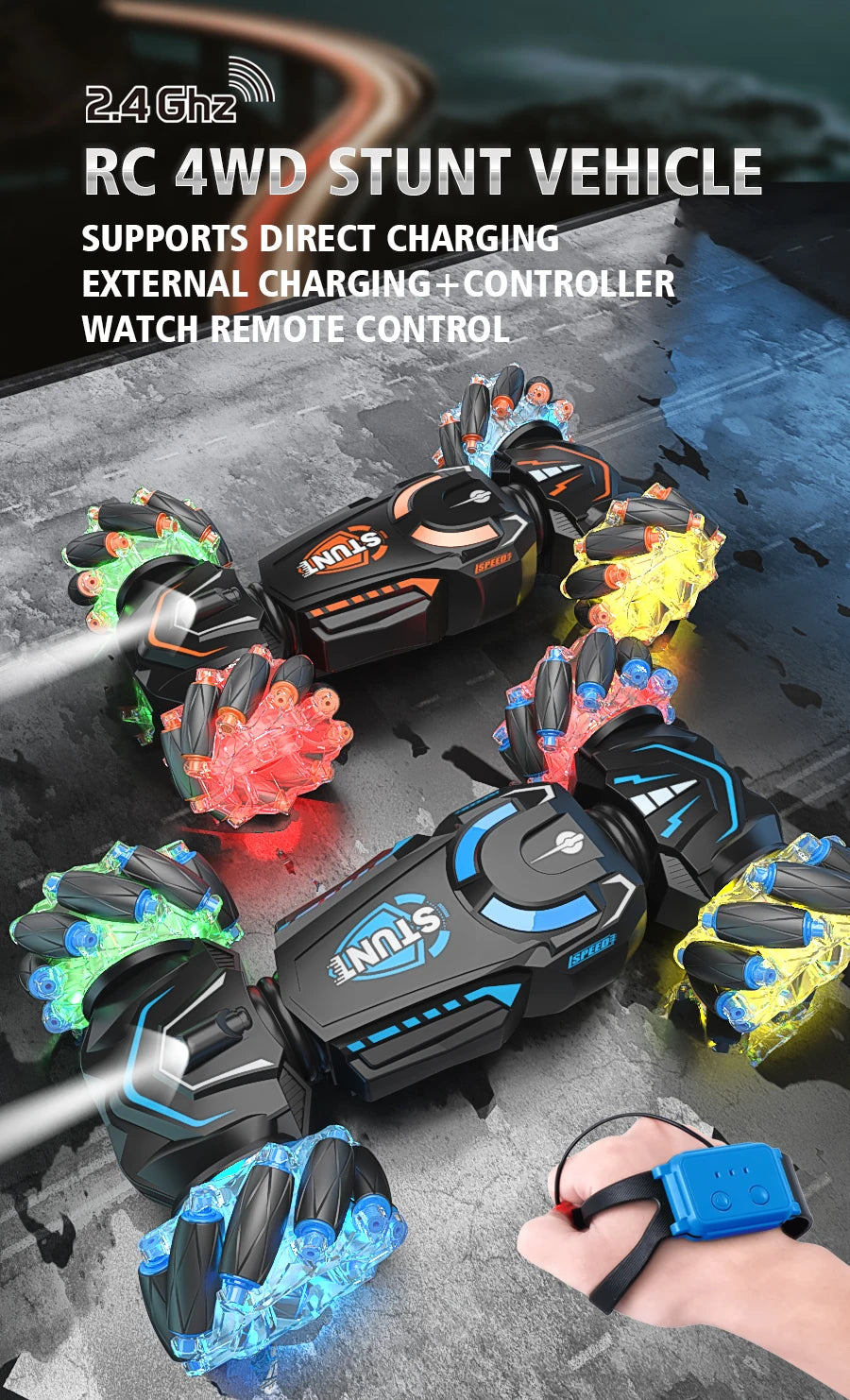 Car 360° Remote Control Double-Sided Gesture-Sensing Stunt Toy for Kids, Creative Gift for Boys Ages 6–12