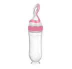 3-in-1 Squeeze Baby Bottle Solid Food Dispenser & Training Spoon Safe Silicone, Easy to Hold
